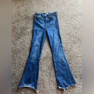 Splendid High Waist Flare Jeans Raw Hem Blue Denim size 28